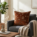 Handcrafted Cushion Cover – Orange | 16"x16" | Floral Vine Embroidered Decorative Cushion Cover