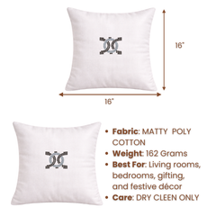Hand Crafted Cushion Cover – White | 16"x16" | Matty Poly Cotton | Embellished Center Design