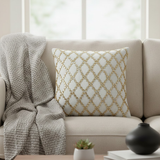 Handcrafted Cream Cushion Cover – 16"x16" | Poly Cotton | Gold Sequin Lattice Work | Premium Festive Décor