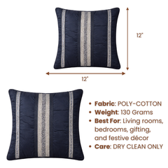 Handcrafted Black Cushion Cover – 12"x12" | Vertical Stripe Embroidery | Premium Poly Cotton