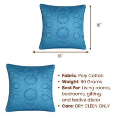 Turquoise Embroidered Cushion Cover | 16"x16" | Poly Cotton | Circular Pattern Designer Cushion Cover