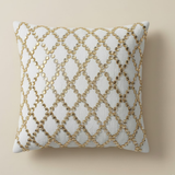 Handcrafted Cream Cushion Cover – 16"x16" | Poly Cotton | Gold Sequin Lattice Work | Premium Festive Décor