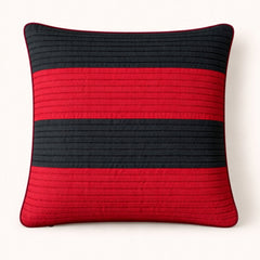 Fabric Crafted Cushion Cover – Red & Black | 16"x16" | Poly Cotton Fabric | Bold Striped Texture Design