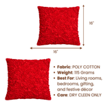 Fabric Crafted Cushion Cover – Red | 16"x16" | Poly Cotton | Premium Floral Texture Design