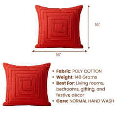 Fabric-Crafted Red Cushion Cover – 16"x16" | Poly Cotton | Soft, Stylish & Durable |