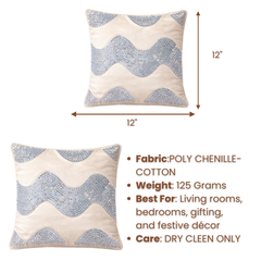 Hand-Crafted Cushion Cover – Cream Silver | 12"x12" | Poly Chenille-Cotton | Subtle Festive Elegance