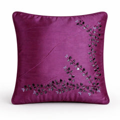 Hand Crafted Cushion Cover – Violet | 16"x16" | Poly Cotton Fabric | Elegant Embroidered Floral Design