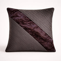 Fabric Crafted Cushion Cover – Black | 12"x12" | Poly Cotton Chenille | Diagonal Panel Design