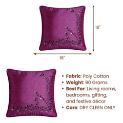 Hand Crafted Cushion Cover – Violet | 16"x16" | Poly Cotton Fabric | Elegant Embroidered Floral Design