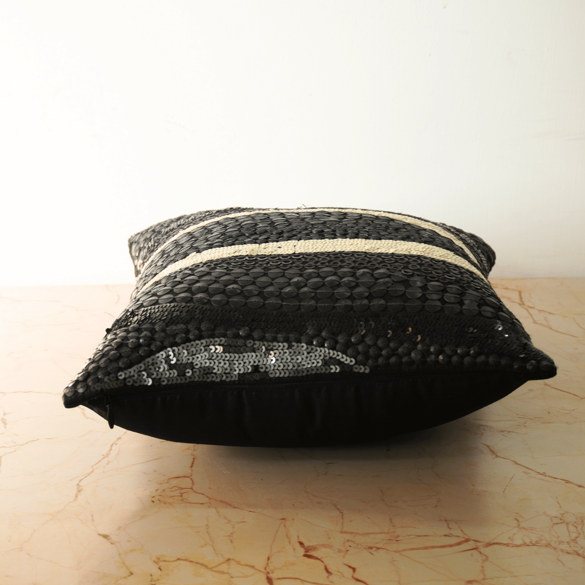 Handcrafted Cushion Cover – Black, 12"x12"