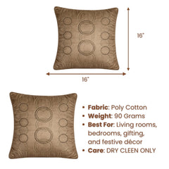 Beige Embroidered Cushion Cover | 16"x16" | Poly Cotton | Circular Pattern Designer Cushion Cover