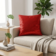 Fabric Crafted Cushion Cover – Red | 16"x16" | Poly Cotton | Premium Shimmer Texture Design
