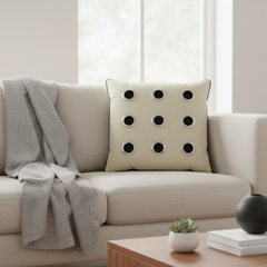 Handcrafted Beige Cushion Cover – 16"x16" | Poly Cotton | Metal Ring Accent Design | Premium Festive Décor