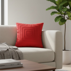 Fabric-Crafted Maroon Cushion Cover – 16"x16" | Modern Layered Geometric Texture | Premium Poly Cotton |
