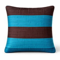 Fabric Crafted Cushion Cover – Turquoise & Brown | 16"x16" | Poly Cotton Fabric | Modern Striped Texture Design