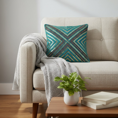Handcrafted Turquoise Cushion Cover – 12"x12", Premium Poly Cotton