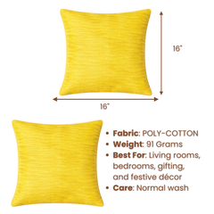 Fabric-Crafted Yellow Cushion Cover – 16"x16" | Wave Textured Design | Premium Poly-Cotton