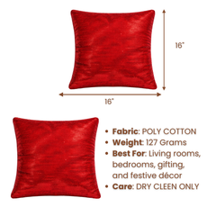 Fabric Crafted Cushion Cover – Red | 16"x16" | Poly Cotton | Premium Shimmer Texture Design