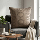 Soil Brown Designer Cushion Cover | 16"x16" | Poly Cotton | Circular Embroidery Cushion Cover for Sofa & Bed