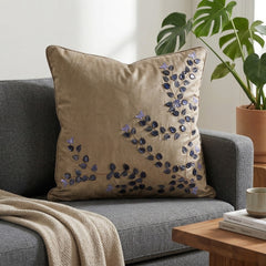 Hand Crafted Cushion Cover – Beige | 16"x16" | Poly Cotton Fabric | Elegant Embroidered Floral Design