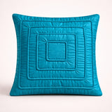 Fabric Crafted Cushion Cover – Turquoise | 12"x12" | Poly Cotton | Geometric Quilted Design