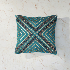Handcrafted Turquoise Cushion Cover – 12"x12", Premium Poly Cotton
