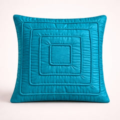 Fabric Crafted Cushion Cover – Turquoise | 12"x12" | Poly Cotton | Geometric Quilted Design
