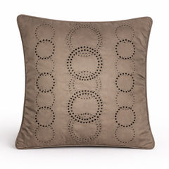 Soil Brown Designer Cushion Cover | 16"x16" | Poly Cotton | Circular Embroidery Cushion Cover for Sofa & Bed