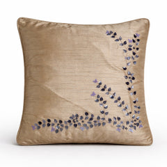 Hand Crafted Cushion Cover – Beige | 16"x16" | Poly Cotton Fabric | Elegant Embroidered Floral Design