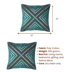 Handcrafted Turquoise Cushion Cover – 12"x12", Premium Poly Cotton