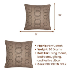 Soil Brown Designer Cushion Cover | 16"x16" | Poly Cotton | Circular Embroidery Cushion Cover for Sofa & Bed