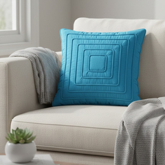 Fabric-Crafted Turquoise Cushion Cover – 16"x16" | Modern Layered Geometric Texture | Premium Poly Cotton |