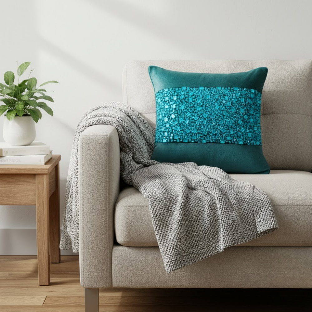 Handcrafted Green Cushion Cover – 12"x12", Premium Poly Cotton