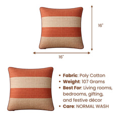 Fabric Crafted Cushion Cover – Burgundy & Beige | 16"x16" | Poly Cotton Fabric | Elegant Striped Texture Design