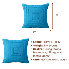 Fabric-Crafted Turquoise Cushion Cover – 16"x16" | Modern Layered Geometric Texture | Premium Poly Cotton |
