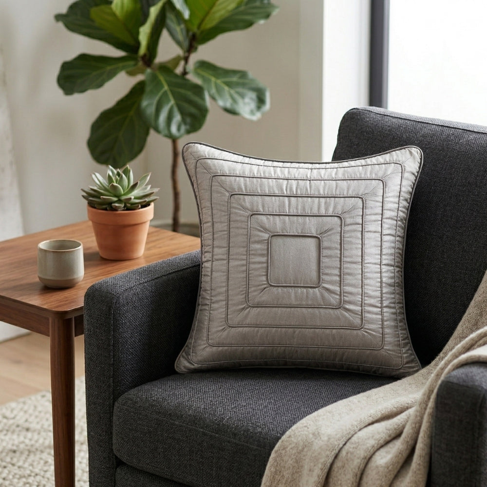 Fabric Crafted Cushion Cover – Beige | 12"x12" | Poly Cotton | Modern Textured Design