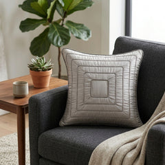 Fabric Crafted Cushion Cover – Beige | 12"x12" | Poly Cotton | Modern Textured Design