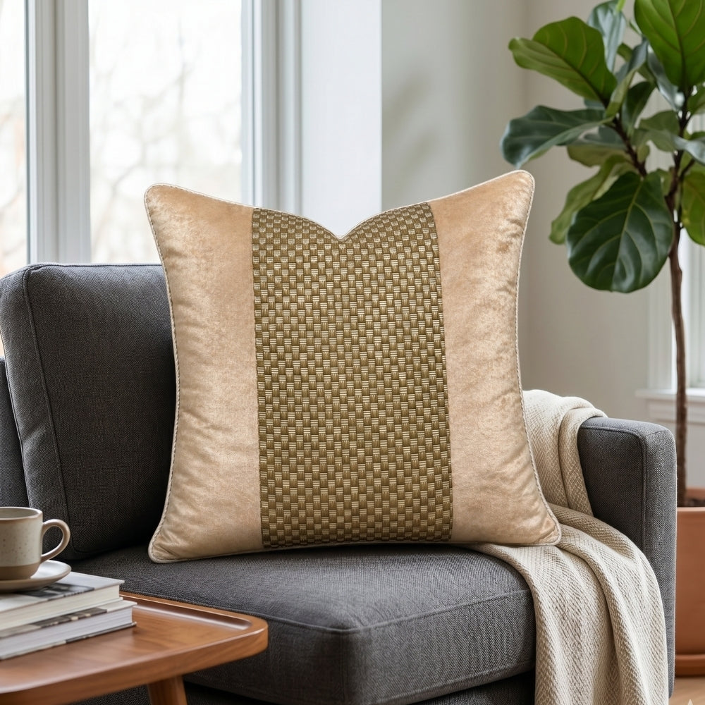 Handcrafted Cushion Cover – Gold | 16"x16" | Poly Chanil-Cotton Fabric | Premium Woven Texture Design