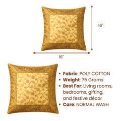 Fabric Crafted Cushion Cover – Gold | 16"x16" | Poly Cotton | Classic Border Design
