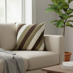 Fabric-Crafted Beige Cushion Cover – 12"x12", Multi-Stripe Textured Design in Premium Poly Cotton