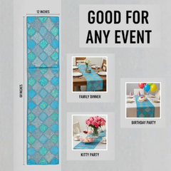 Handcrafted & Laminated Turquoise Table Runner – 12"x68", Premium Poly Cotton