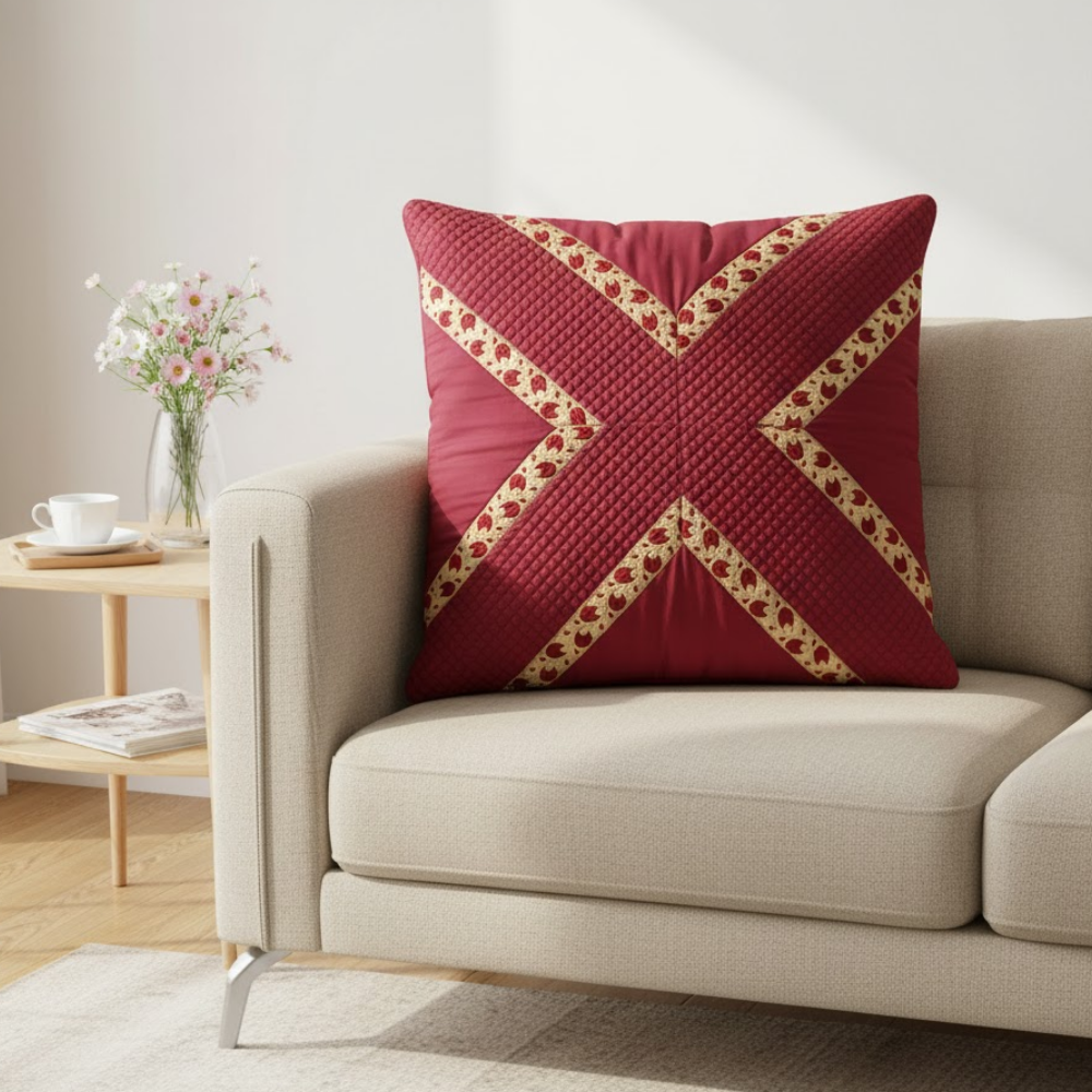 Fabric-Crafted Maroon Cushion Cover – 24"x24", Premium Poly Cotton