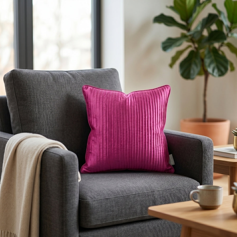Fabric Crafted Cushion Cover – Dark Pink | 12"x12" | Poly Cotton Foam Fabric | Elegant Ribbed Texture Design