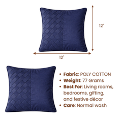 Fabric-Crafted Navy Blue Cushion Cover – 12"x12" | Poly Cotton Fabric | Elegant & Modern
