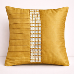 Hand Crafted Cushion Cover – Gold | 12"x12" | Poly Cotton | Decorative Panel Design