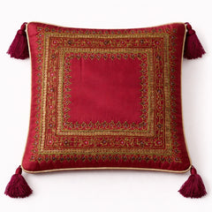 Hand Crafted Cushion Cover – Maroon | 12"x12" | Poly Cotton | Embroidered Border Design