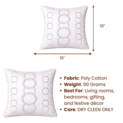 White Designer Cushion Cover | 16"x16" | Poly Cotton | Elegant Circular Embroidery Cushion Cover for Sofa & Bed