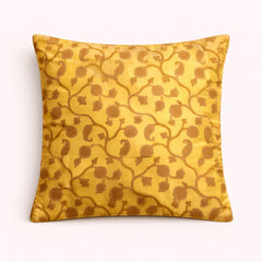 Fabric Crafted Cushion Cover – Gold | 16"x16" | Poly Cotton | Classic Border Design