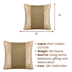 Handcrafted Cushion Cover – Gold | 16"x16" | Poly Chanil-Cotton Fabric | Premium Woven Texture Design