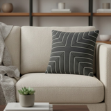 Fabric-Crafted Black Cushion Cover – 12"x12" | Modern Geometric Line Design | Premium Poly Cotton
